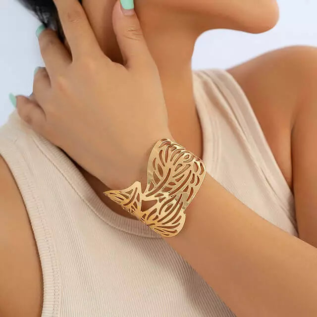 Bracelet feuillage ajouré, bijou en plaqué or 585 (14 carats)