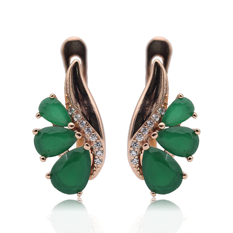 Boucles d'oreilles Zircons vert émeraude, bijou en alliage plaqué or 585 (14 carats), zircons naturels