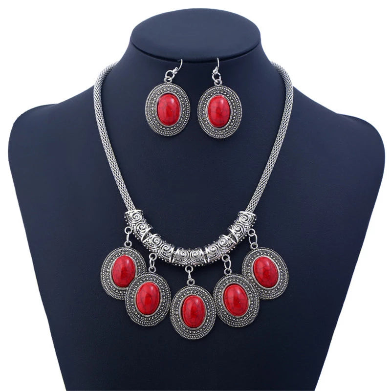 Parure de bijoux bohème Jaspe rouge, bijoux en pierre naturelle