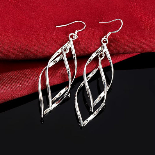 Boucles d'oreilles Anneaux enlacés, bijou en alliage plaqué argent 925