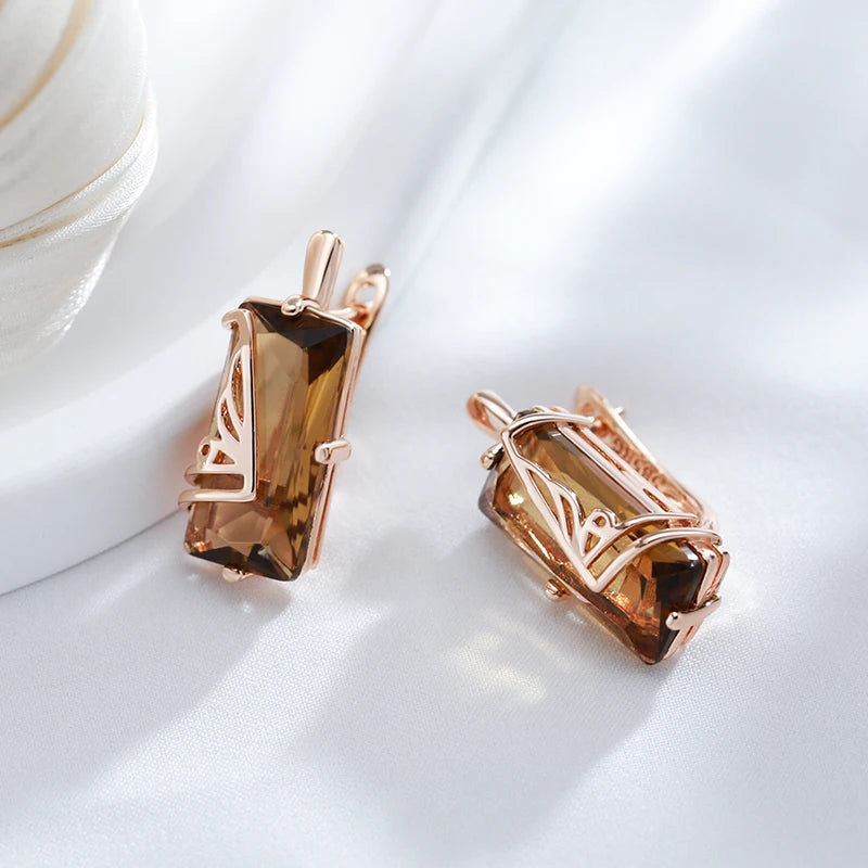 Boucles d'oreilles Cristal marron, bijou en plaqué or