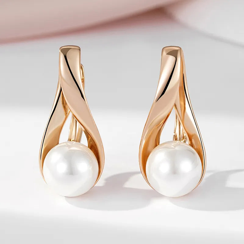 Boucles d'oreilles perles nacrées, bijou en plaqué or rose 585 (14 carats)