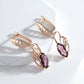 Boucles d'oreilles pendantes pierres de cristal violettes, bijou en plaqué or rose 585 (14 carats)