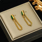 Boucles d'oreilles cristal vert émeraude, bijou en acier inoxydable plaqué or et en cristal