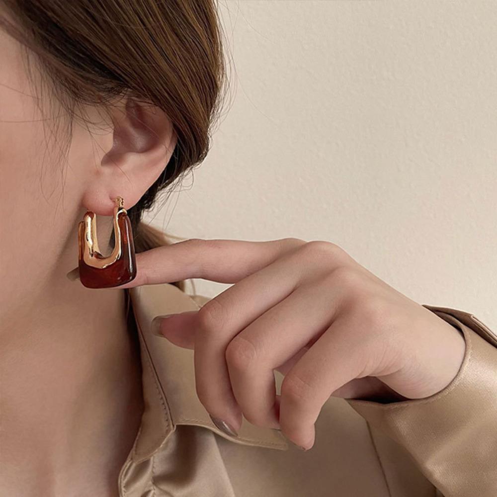 Boucles d'oreilles géométriques brun marron, bijou en alliage plaqué or et en acrylique