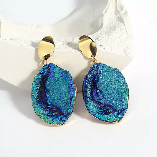 Boucles d'oreilles pierre bleue, bijou en plaqué or 585 (14 carats) et en pierre naturelle