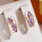 Boucles d'oreilles serties de zircons mauves, bijou en plaqué or rose 585 (14 carats) et en zircons naturels