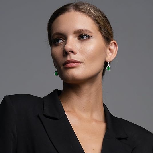 Boucles d'oreilles Goutte pierre verte, bijou en alliage plaqué argent