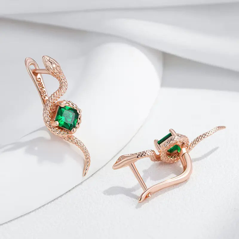 Boucles d'oreilles Serpent, bijou en alliage plaqué or 585 (14 carats) et en zircons naturels