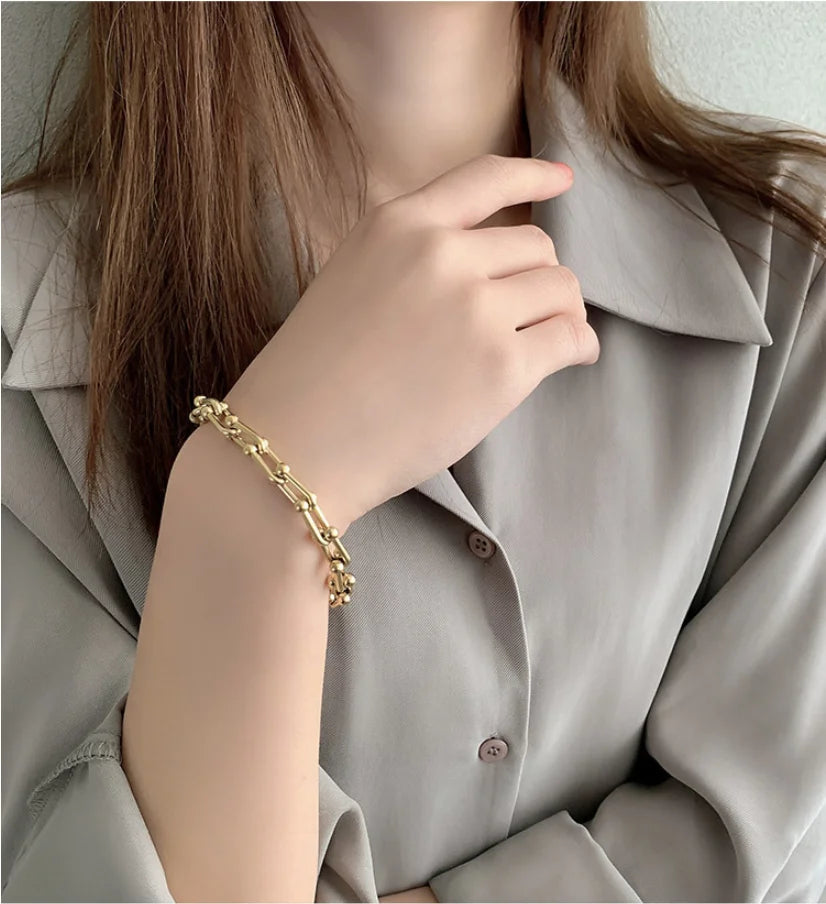 Bracelet Maillons en U, bijou en acier inoxydable doré 18 carats