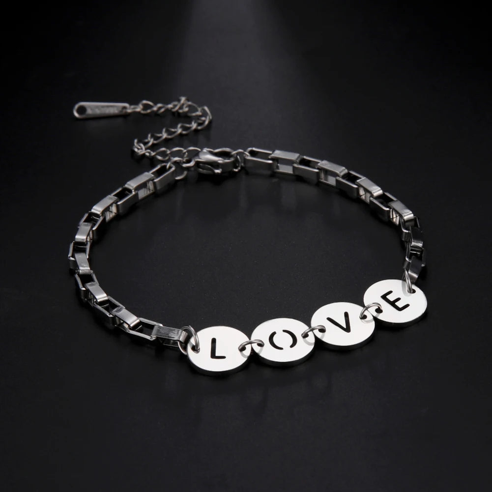 Bracelet lettres love, bijou en acier inoxydable argenté