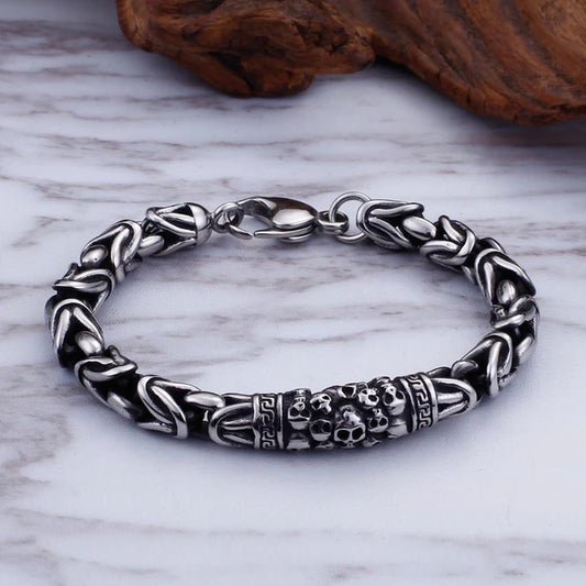 Bracelet Têtes de mort, bijou gothique pour hommes, en plaqué argent