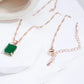 Collier pendentif pierre verte, bijou en plaqué or rose 585 (14 carats) et en zircon naturel
