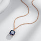 Collier pendentif pierre bleue, bijou en plaqué or rose 585 (14 carats) et en zircon naturel