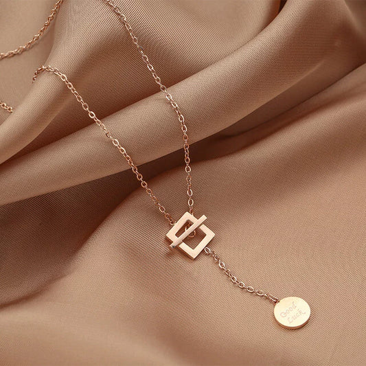 Collier sautoir Good Luck, bijou en plaqué or rose 585 (14 carats)