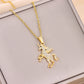 Collier Licorne, bijou en acier inoxydable doré et zircons naturels