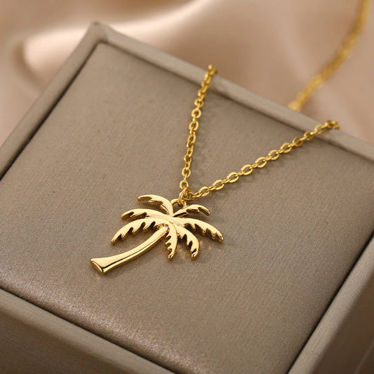 Collier Palmier, bijou en acier inoxydable doré