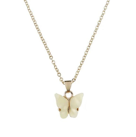 Collier Papillon jaune, bijou en acier inoxydable argenté