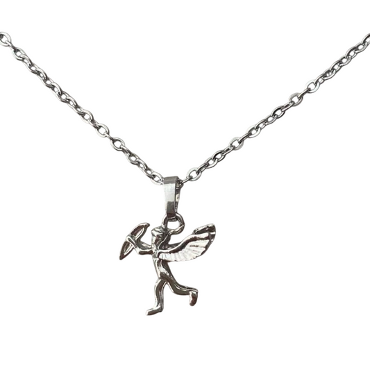 Collier pendentif Cupidon, bijou en acier inoxydable argenté