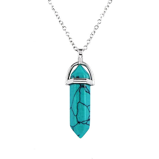 Collier avec pendentif à pointe hexagonale, bijou en acier inoxydable et en pierre naturelle turquoise