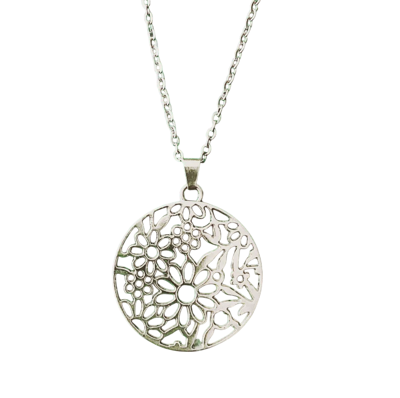 Collier pendentif à motif de fleurs, bijou en acier inoxydable