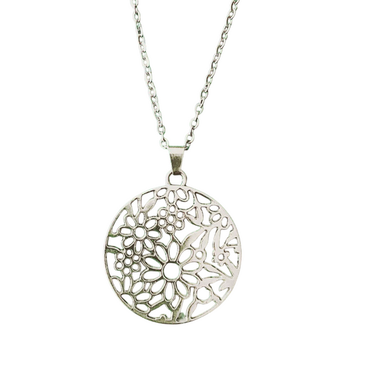 Collier pendentif à motif de fleurs, bijou en acier inoxydable
