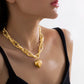 Collier gros maillons et pendentif coeur, bijou en alliage plaqué or