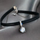 Collier ras-du-cou en cuir avec pendentif en zircon, bijou en plaqué argent