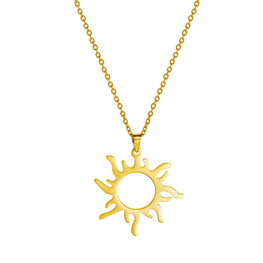 Collier Soleil radieux, bijou en acier inoxydable doré