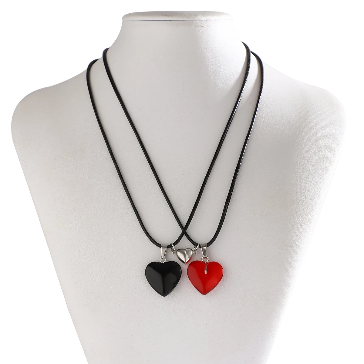 Duo de colliers coeurs avec aimant, bijou en acier inoxydable et en acrylique