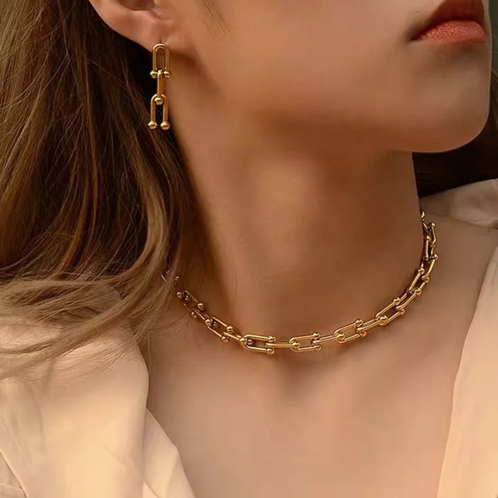 Ensemble de bijoux Maillons en U, bijoux en acier inoxydable doré 18 carats