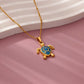 Collier Tortue bleue, bijou en acier inoxydable doré