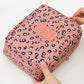 Trousse de maquillage, trousse de toilette de voyage, à motif léopard rose