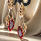 Boucles d'oreilles pendantes pierre de cristal rouge, bijou plaqué or rose 585 (14 carats) et en zircons naturels