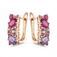 Boucles d'oreilles pavés de zircons colorés, bijou en plaqué or rose et en zircons naturels