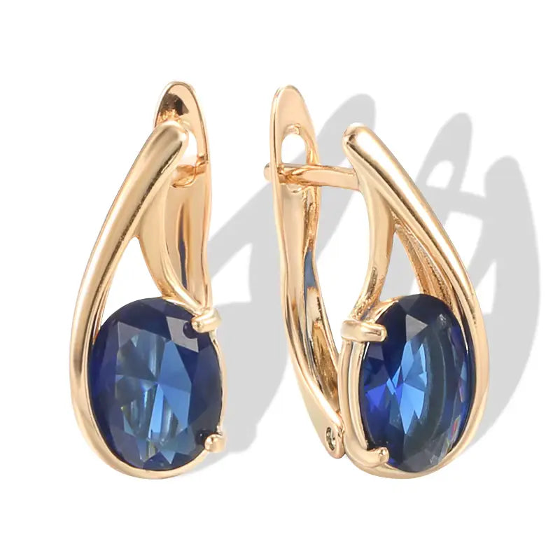 Boucles d'oreilles Zircons bleus, bijou en plaqué or rose et en zircons naturels