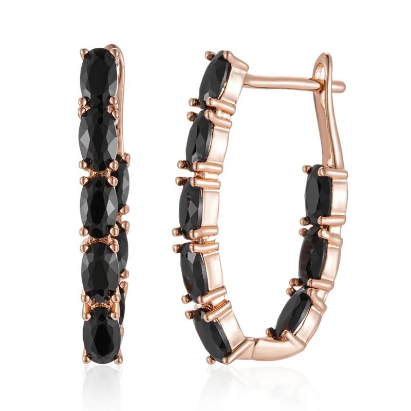 Boucles d'oreilles zircons noirs, bijou en plaqué or et en zircons naturels