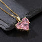 Collier coeur en zircons roses, maille forçat, bijou en plaqué or 585 et en cristal