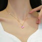 Collier coeur en zircons roses, maille Lips, bijou en plaqué or 585 et en cristal
