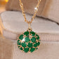 Collier pendentif rond en zircons verts, bijou en plaqué or rose 585 (14 carats), zircons naturels