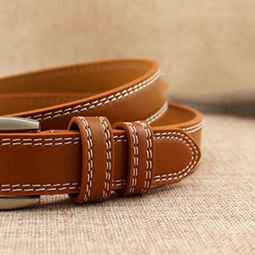 Ceinture fine, brun camel, en cuir véritable