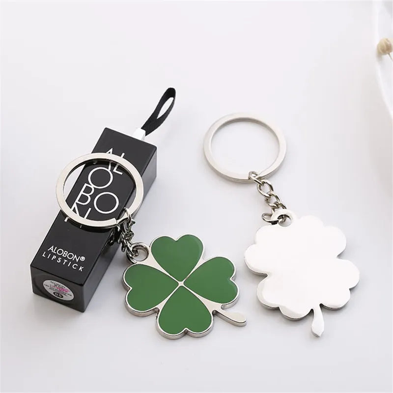 Double porte-clés Trèfles à quatre feuilles, accessoire de mode en acier inoxydable et en émail