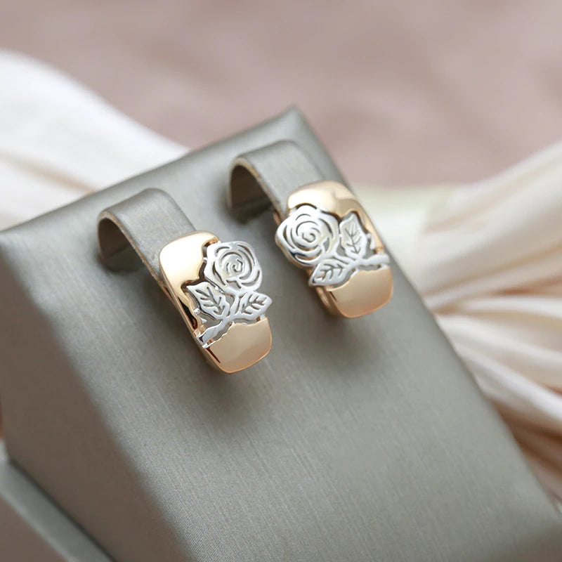 Boucles d'oreilles roses, bijou en plaqué or rose et or blanc 585 (14 carats)
