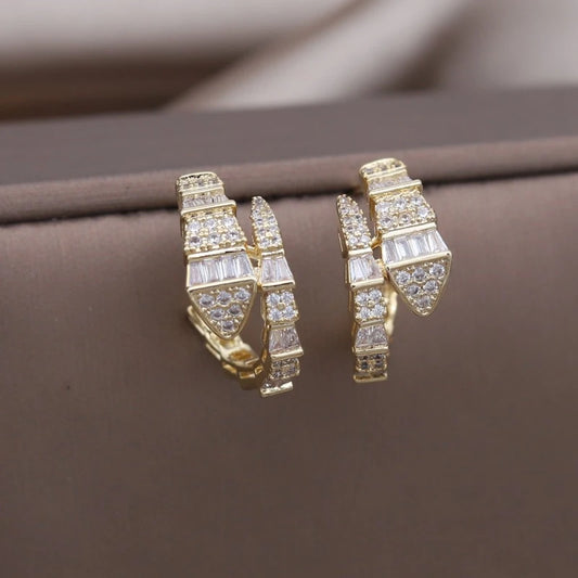 Boucles d'oreilles Serpent, bijou en alliage plaqué or 585 (14 ct) et zircons naturels