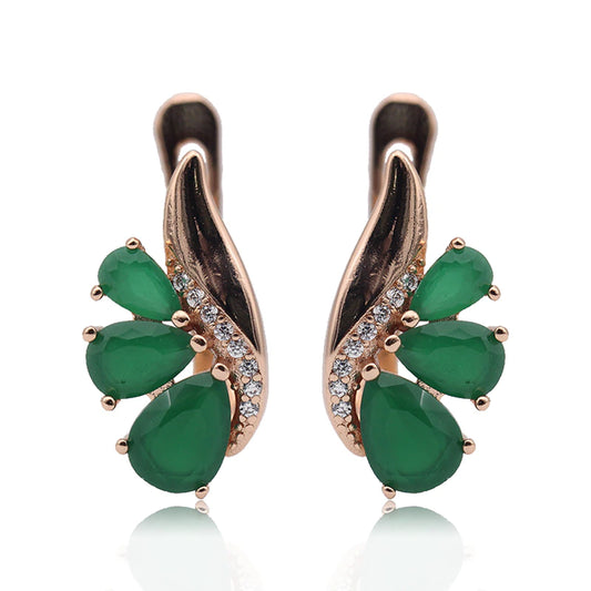 Boucles d'oreilles Zircons vert émeraude, bijou en alliage plaqué or 585 (14 carats), zircons naturels
