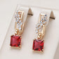 Boucles d'oreilles zircons carrés rouges, bijou en plaqué or rose 585 (14 carats) et en zircons naturels