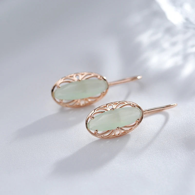 Boucles d'oreilles Tourmaline verte, bijou en alliage plaqué or 585 (14 carats) et en zircons naturels