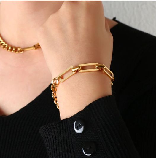 Bracelet asymétrique chaînes, bijou en acier inoxydable doré