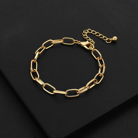 Bracelet à gros maillons ovales, bijou en acier inoxydable doré