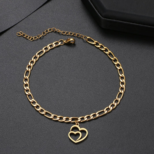 Bracelet breloque coeurs, bijou en acier inoxydable doré